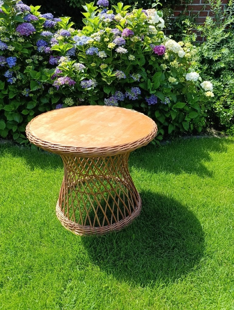 Vintage rotan tafel, rieten tafel, Ophalen, Vintage, retro, Gebruikt, Rond