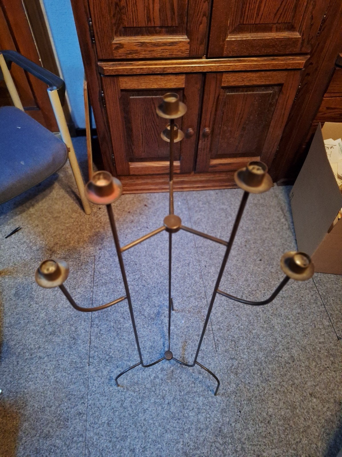Vintage grote metalen kandelaar met zes armen, Ophalen, Koper of Brons