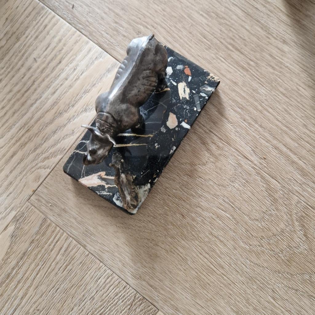 Verzilverd beeldje Zwarte Neushoorn met jong - WWF, Ophalen of Verzenden, Gebruikt, Dier