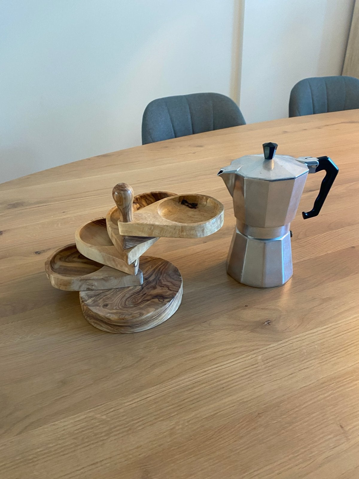 Percolator koffie Moka pot en houten serveerschaal, Ophalen, Hout, Zilver, Overige merken