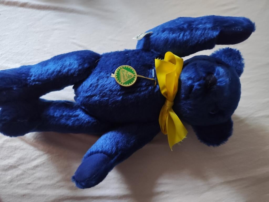 Prachtige blauwe hermann teddy 1992, Verzamelen, Beren en Cherished Teddies, Ophalen, Zo goed als nieuw, Stoffen beer, Overige merken