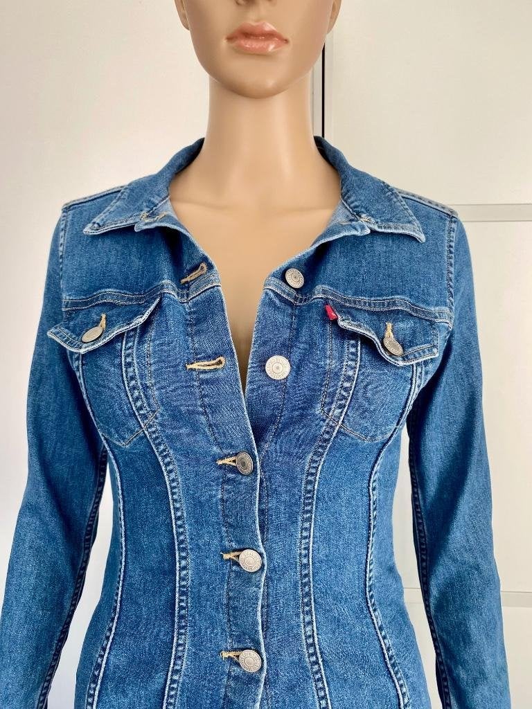H319 Levi's:mt XS=34 spijkerjurk jurk jeans lang jasje Levis, Blauw, Ophalen of Verzenden, Zo goed als nieuw, Maat 34 (XS) of kleiner