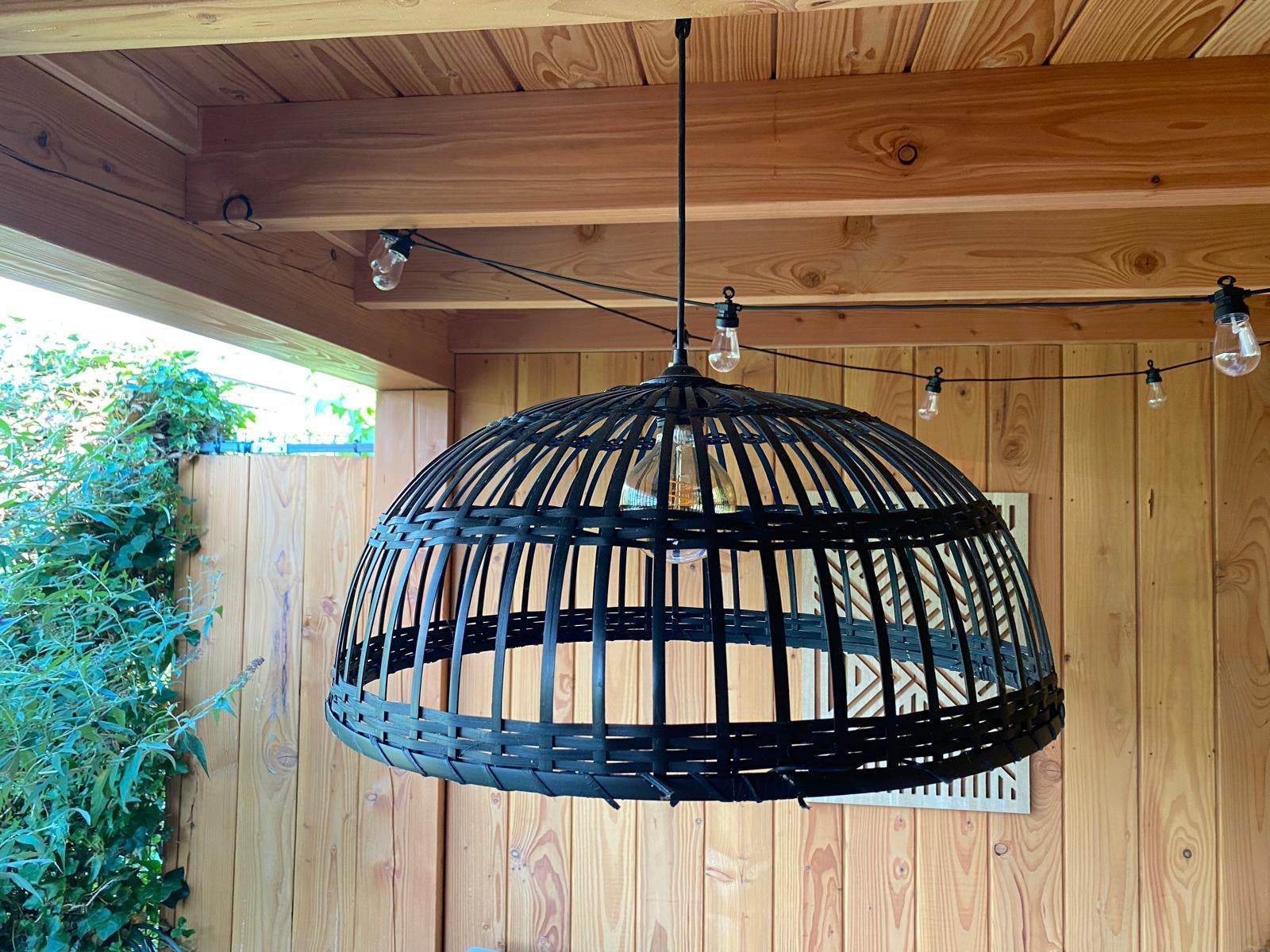 Zwarte rieten lampenkap 55cm, Huis en Inrichting, Ophalen, Zo goed als nieuw, Natuurlijk materiaal, E27 (groot)