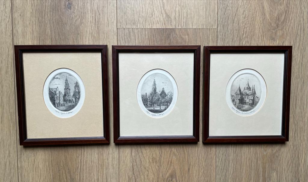 3 originele etsen van Anna Doedijns - Amsterdam, Antiek en Kunst, Kunst | Etsen en Gravures, Ets, Genummerd, Stadsgezicht, 1950 - 1999