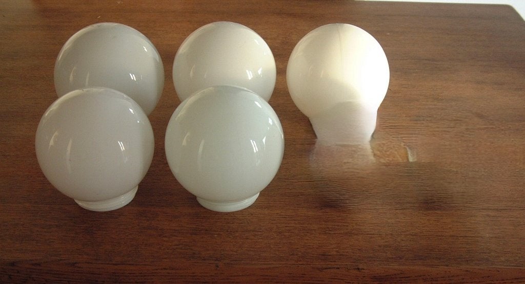 5 oude opaline glas plafonnière bollen, Ophalen of Verzenden, Gebruikt, Glas