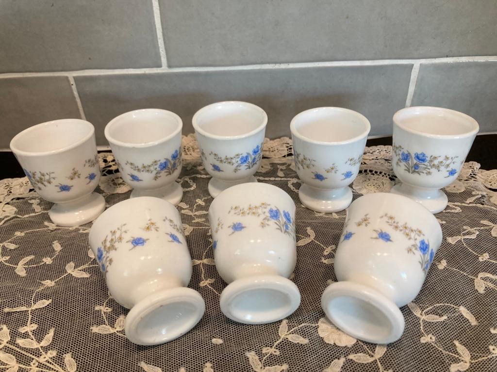 Vintage Arcopal eierdopjes blauw bloemetje (050624), Gebruikt, Overige typen, Ophalen of Verzenden, Glas