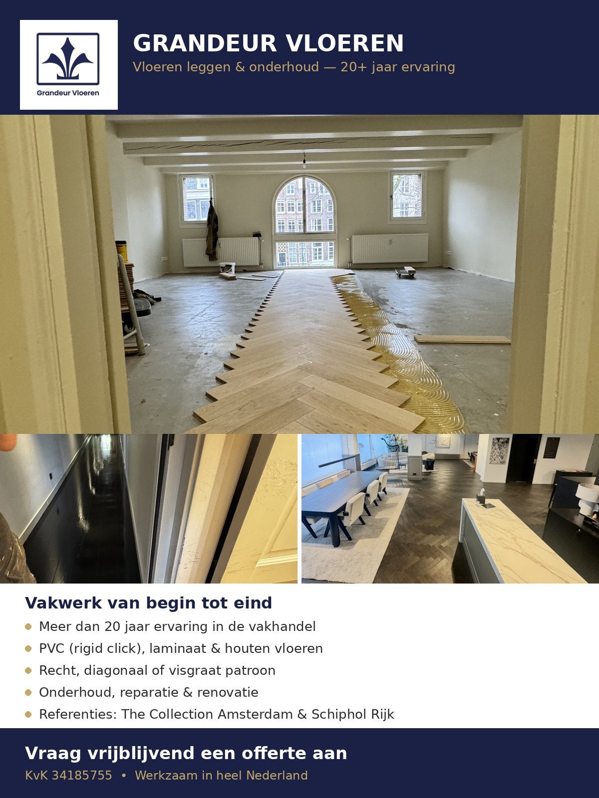 Vloerlegger PVC/hout - vakwerk, 20+ jaar ervaring, Ophalen of Verzenden, Nieuw, 75 m² of meer, Overige typen