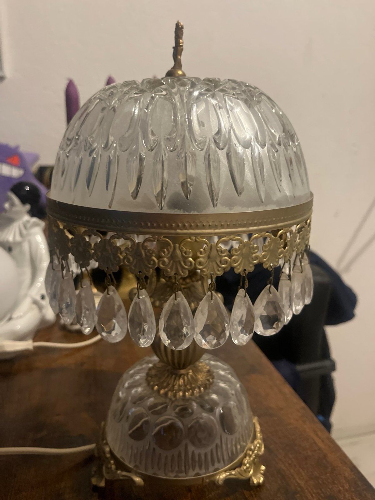 Vintage Tafellamp met Kristallen en Engeltje alle kristallen, Antiek en Kunst, Ophalen of Verzenden