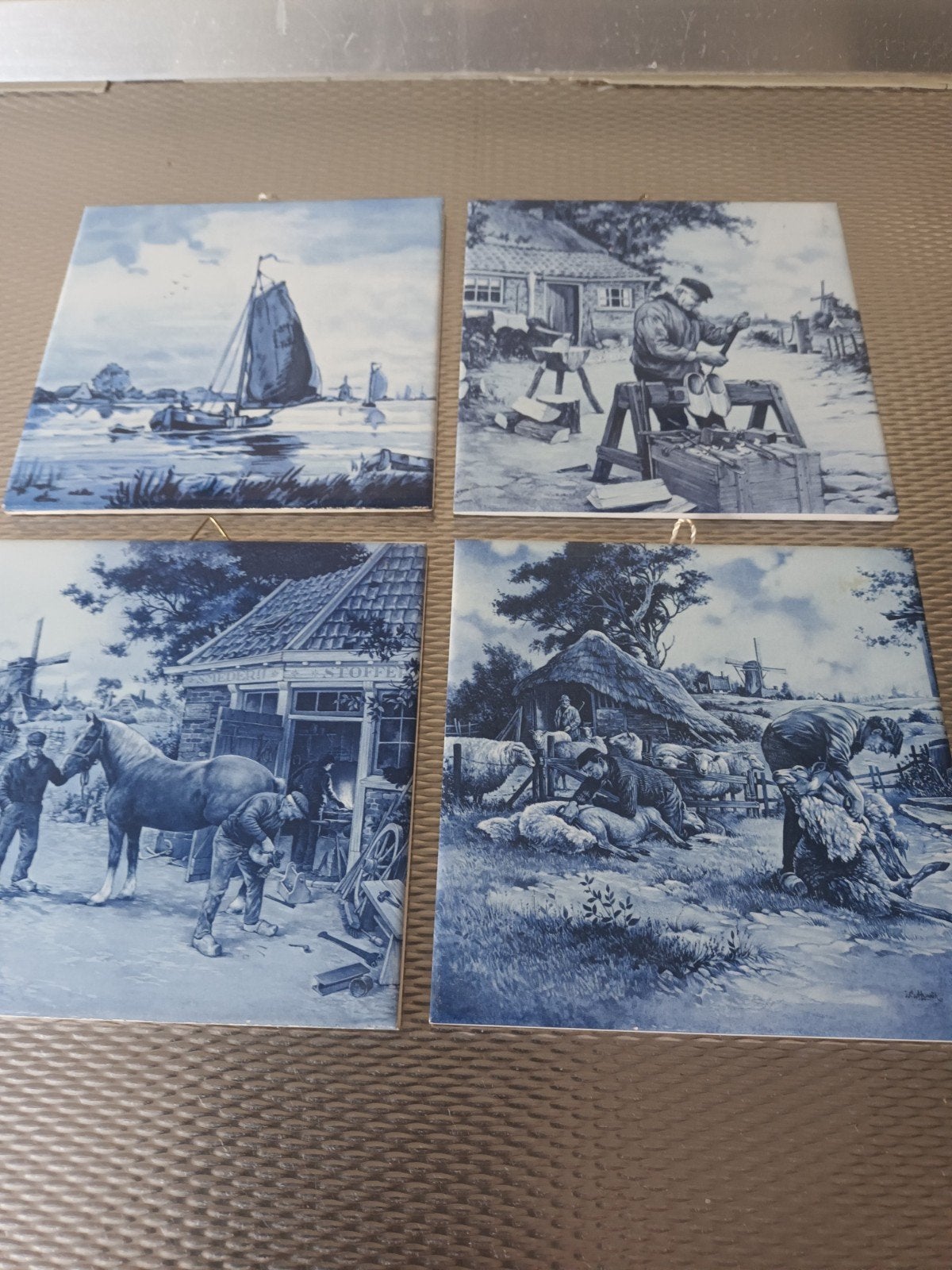 Set van 4 Delftsblauwe Mosa tegeltjes met ambachten, Ophalen of Verzenden