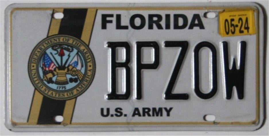 Speciale USA kentekenplaat Florida US Army, Ophalen of Verzenden, Gebruikt, Auto's