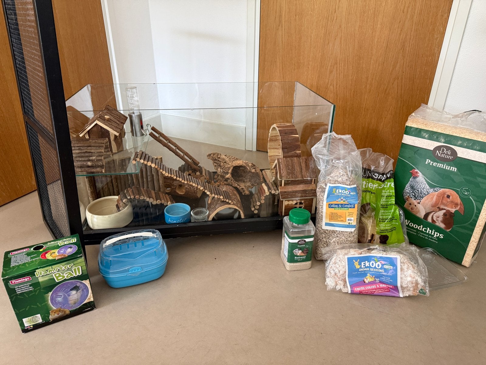 Glazen hamster terrarium/hamsterkooi met veel accessoires, Ophalen, Gebruikt, Overige typen