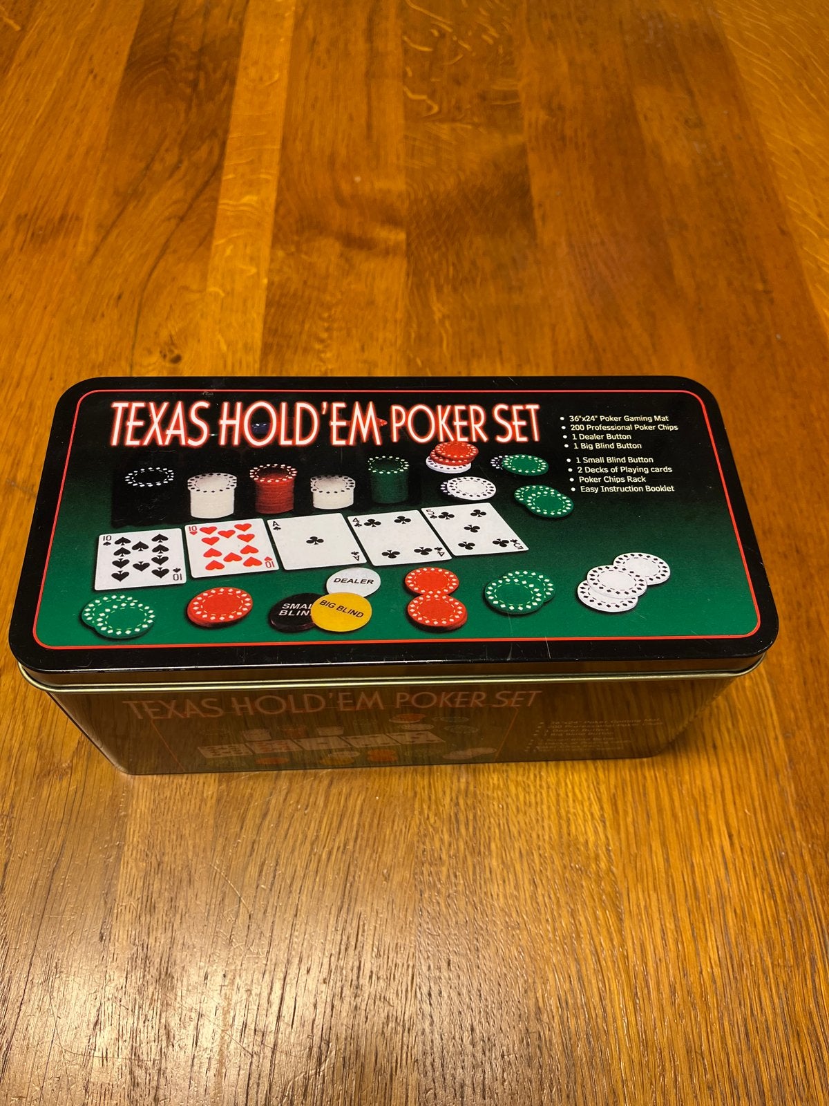 Texas Hold'em Poker Set in blikken doos, Drie of vier spelers, Ophalen of Verzenden, Nieuw