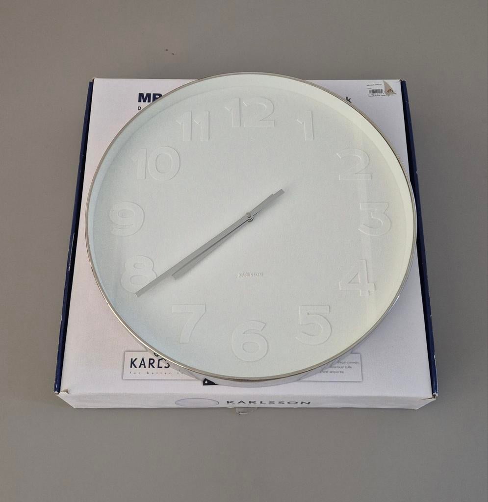 Karlsson Wandklok Mr. White Numbers Large - Modern Design, Ophalen, Nieuw, Analoog, Wandklok