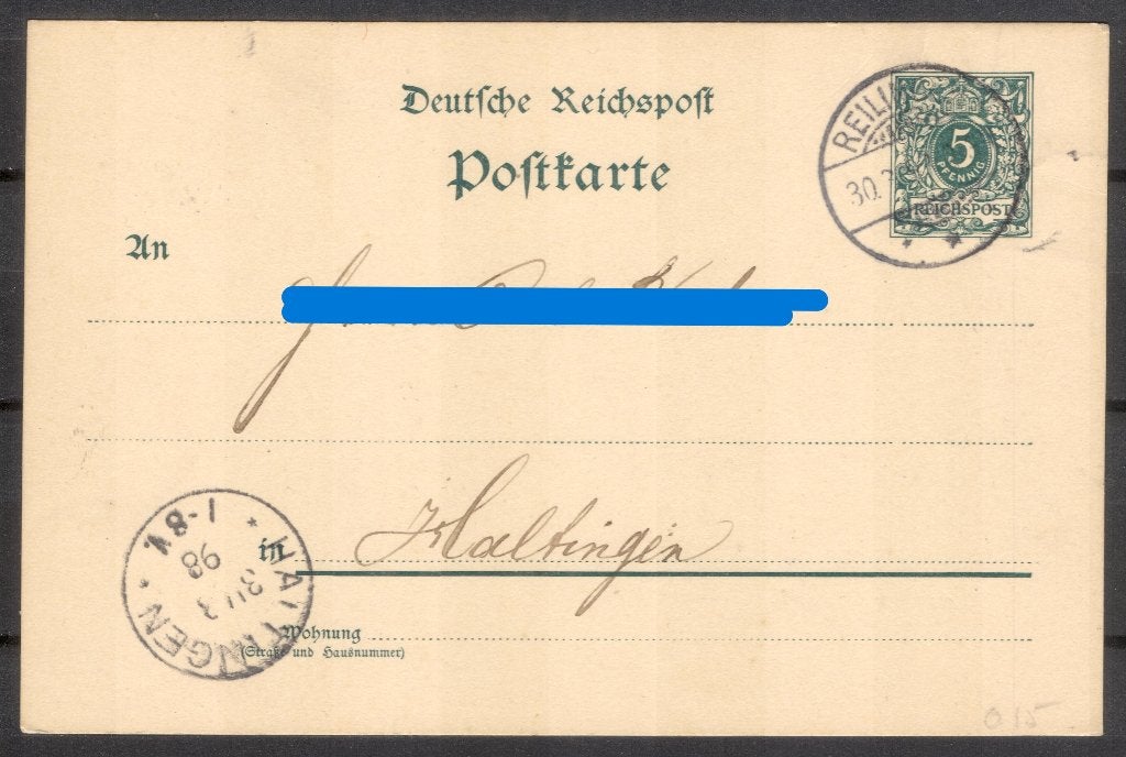 Deutsche Reichspost 1898, Verzenden, Briefkaart
