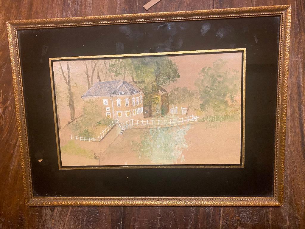 pasteltekening van het Waardhuis Overwaard te Kinderdijk, Antiek en Kunst, Ophalen of Verzenden