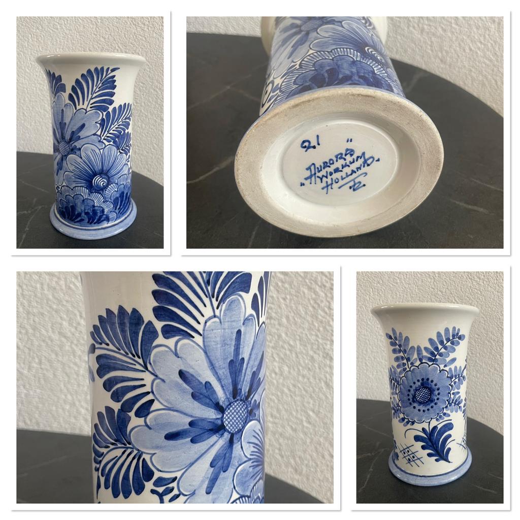 Vintage vaas - Aurora Workum Holland - Delftsblauw kleuren, Antiek en Kunst, Antiek | Keramiek en Aardewerk, Ophalen