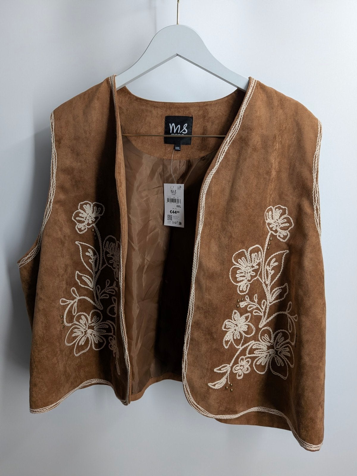 MS Mode suèdelook gilet XXL bruin boho western bloemen, Bruin, Ms mode, Maat 42/44 (L), Nieuw