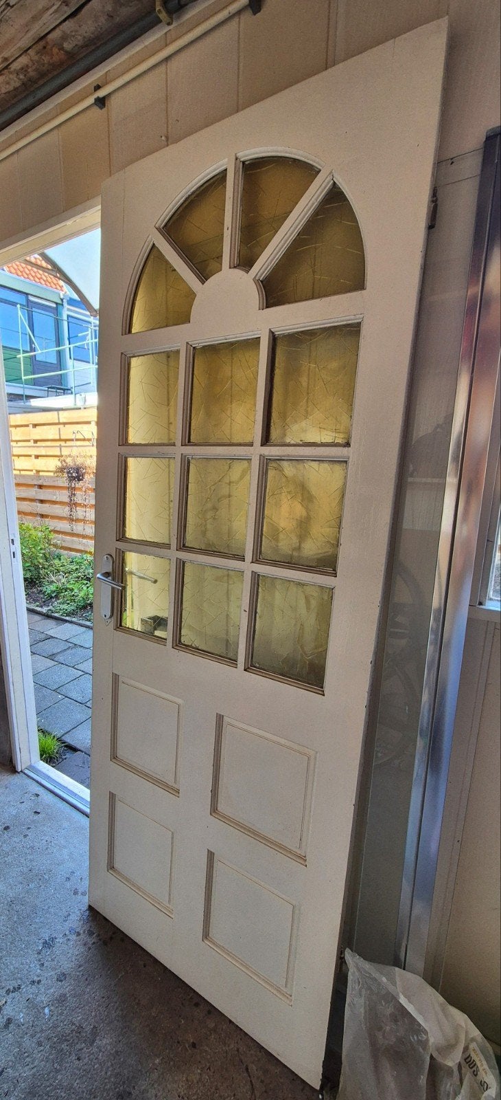 Antieke binnendeur met geel glas - 78x211cm, Gebruikt, Minder dan 80 cm, Binnendeur, Ophalen of Verzenden