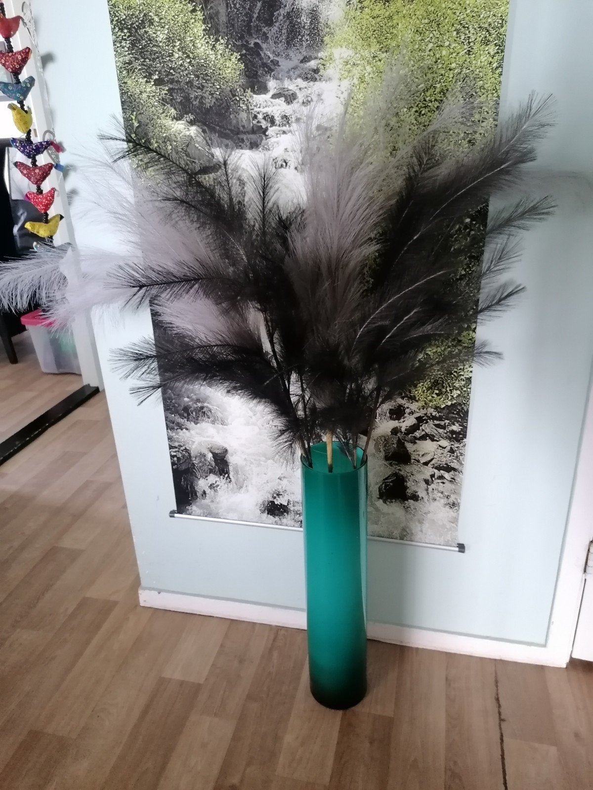 Grote vaas met 4 pluimen 117 cm hoog compleet, Ophalen