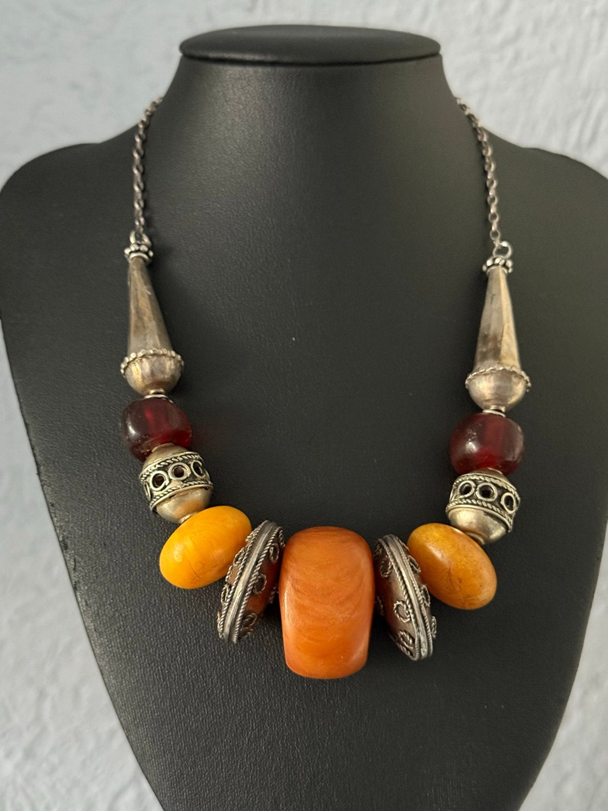 Etnische Ketting Copal Amber, Ophalen of Verzenden, Zilver, Met edelsteen