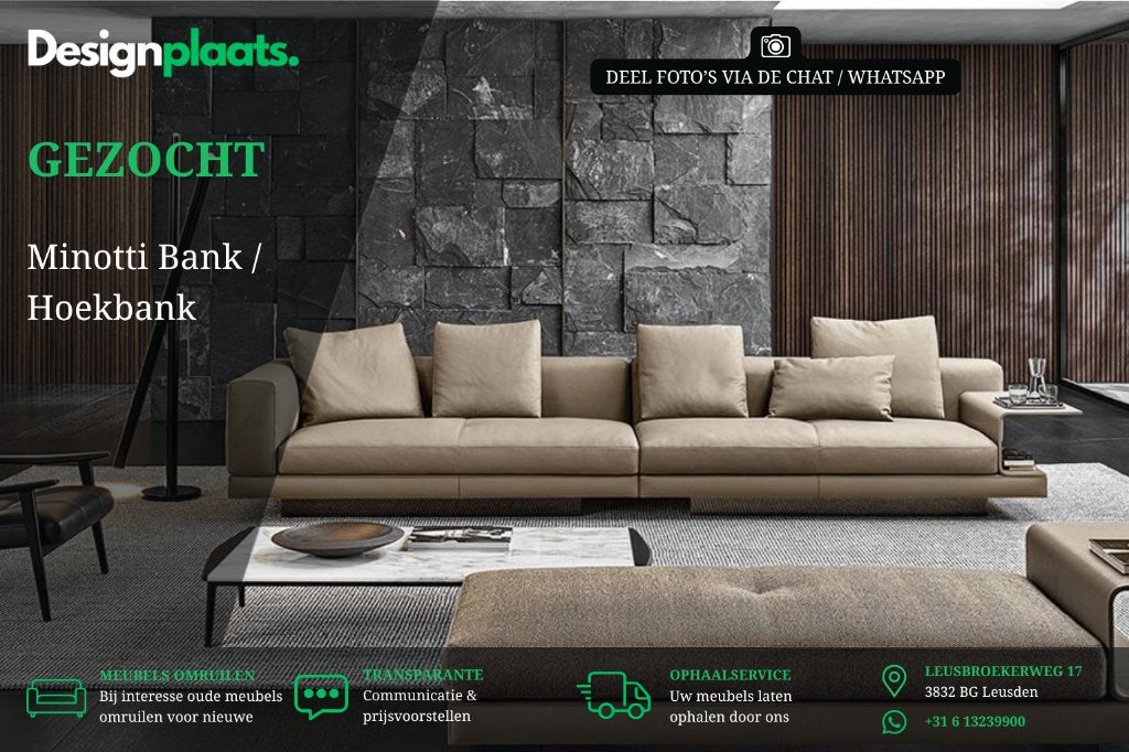 GEZOCHT: Minotti Bank / Hoekbank — Directe Inkoop, Minotti, Design Bank Bankstel Zetel Minotti, Www.designplaats.nl, Vierpersoons of meer