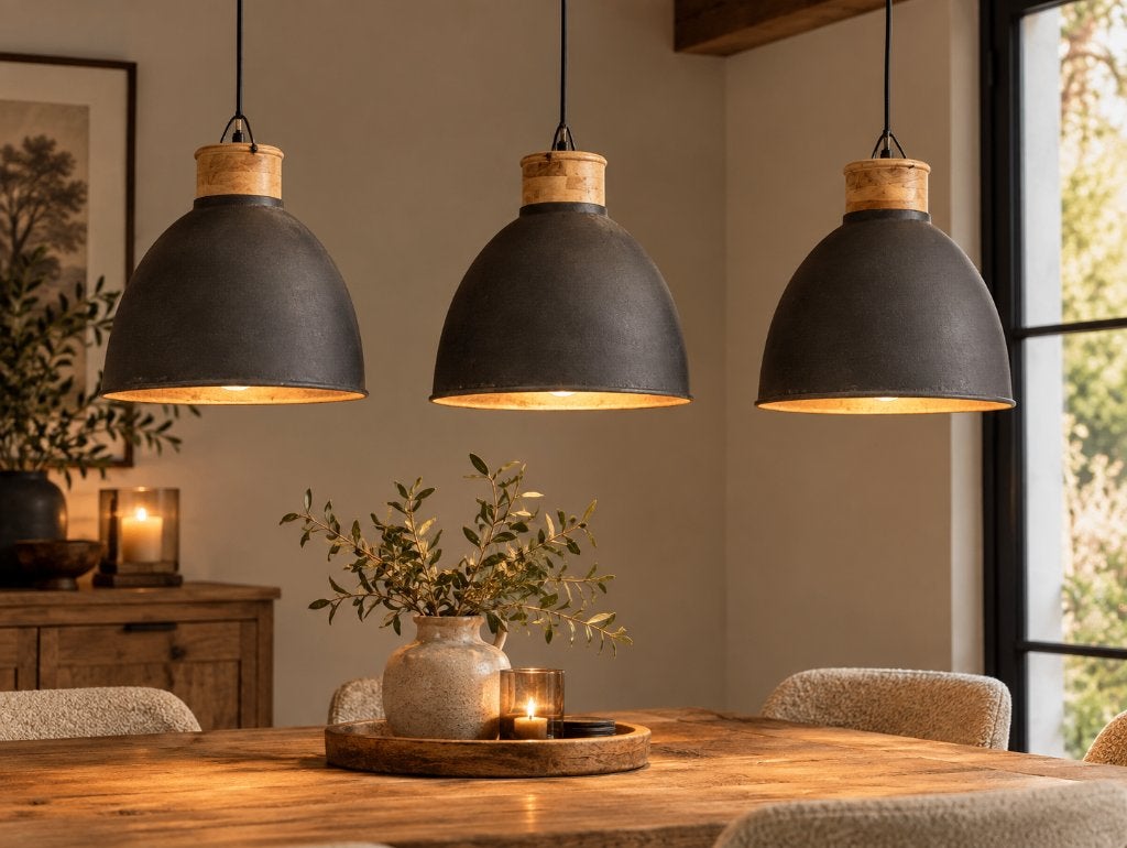 3 Landelijke/ industriële hang lampen, Ophalen, Zo goed als nieuw, E27 (groot)