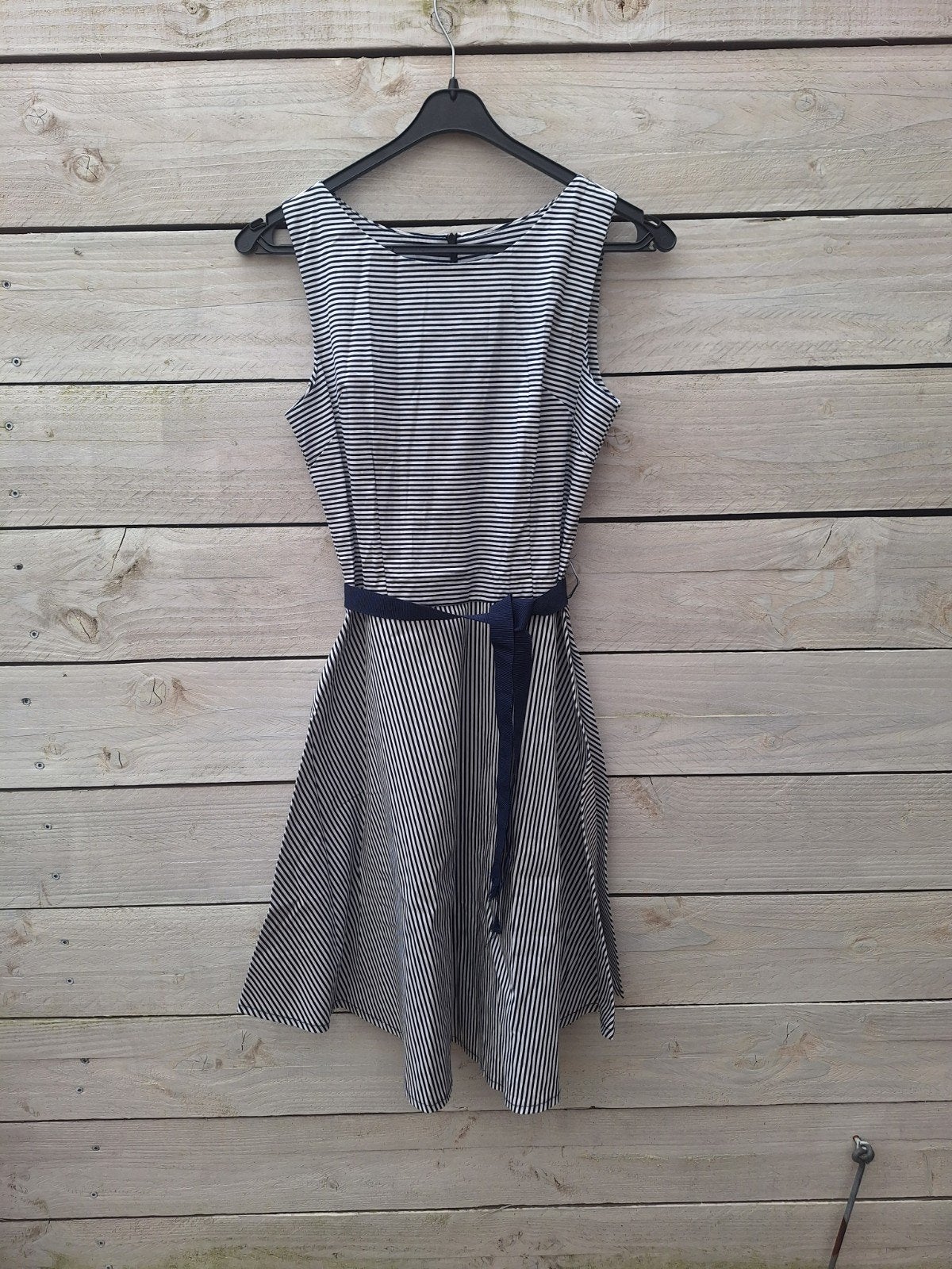 Blauw/wit gestreepte jurk uit Italië, 89 cm lengte, Maat 38/40 (M), Blauw, Ophalen of Verzenden, Zo goed als nieuw