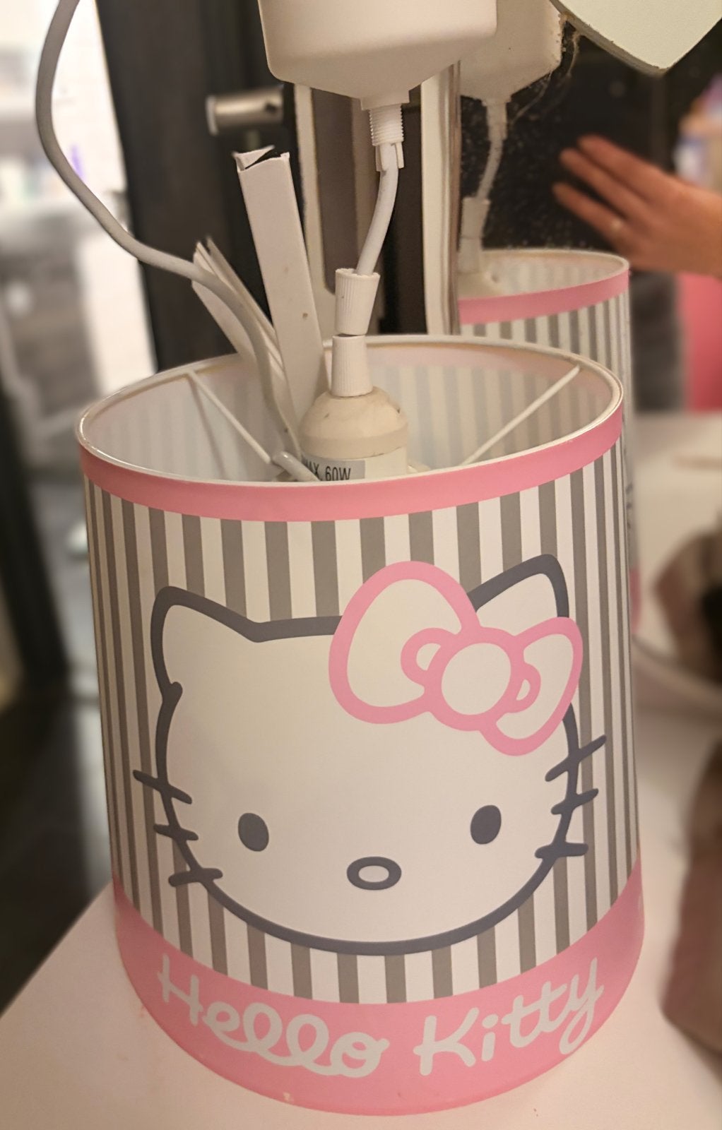 Hello Kitty lampenkap - Roze/Grijs gestreept, Overige merken, Ophalen of Verzenden, Zo goed als nieuw, Lamp