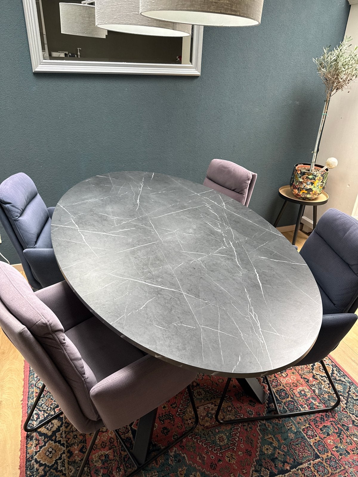 MARIEDAMM Eettafel Ovaal Zwart Marmerpatroon 180x100 cm, Ophalen, 100 tot 150 cm, Zo goed als nieuw, Vijf personen of meer