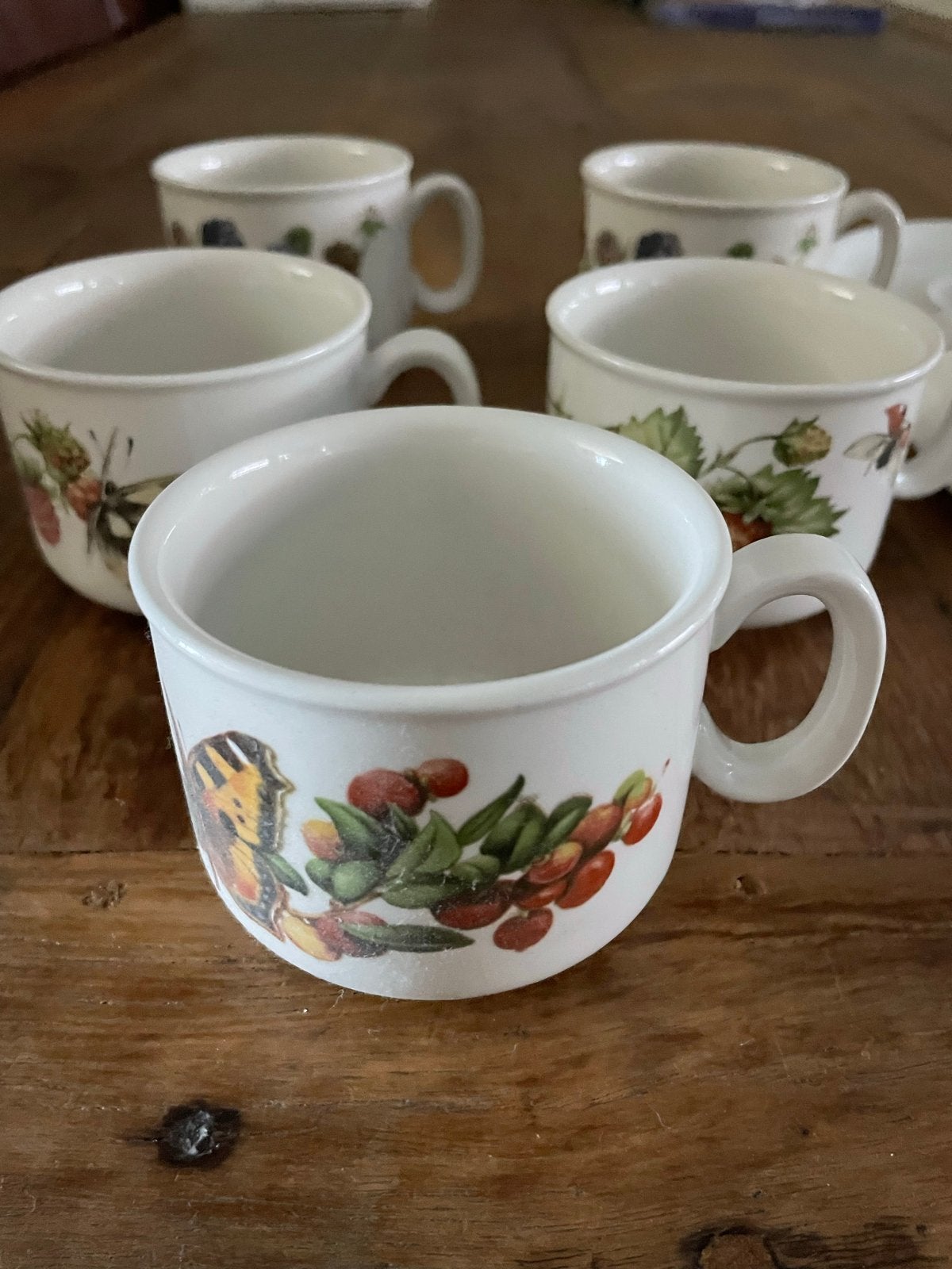 5 Marjolein Bastin kopjes en 4 schotels Libelle J&G Meakin, Overige merken, Keramiek, Landelijk/Boerenbont, Ophalen of Verzenden