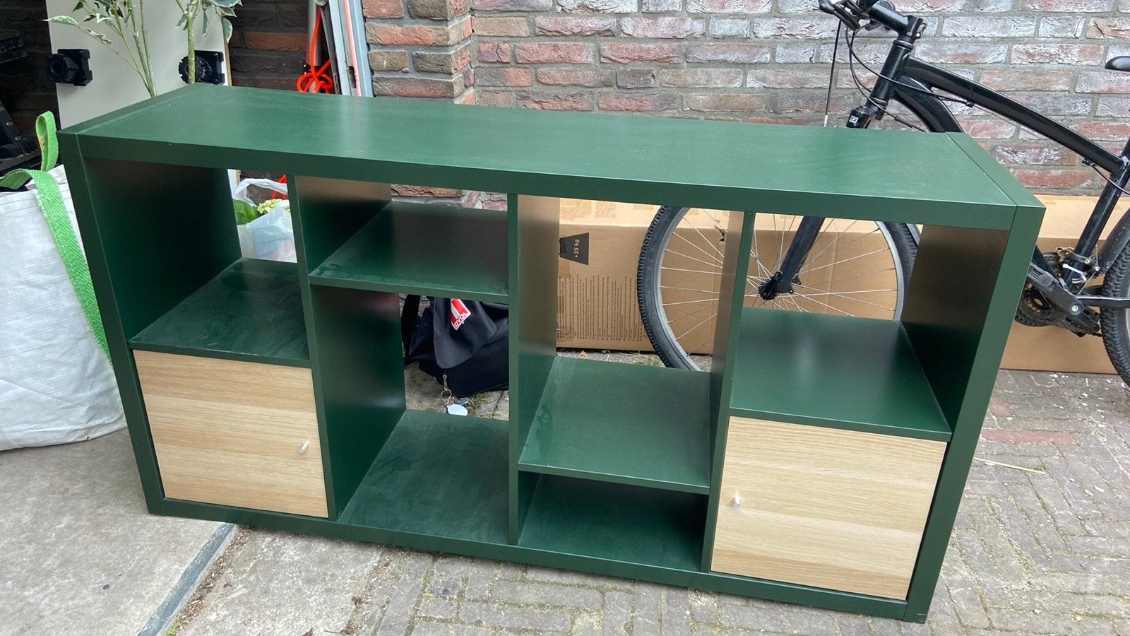 IKEA Kast met vakken - Groen met houten deurtjes, Ophalen, Gebruikt