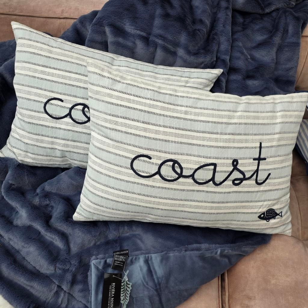 Rivièra Maison Kussensloop 'Coast' - Blauw/Wit gestreept, Ophalen of Verzenden, Nieuw, Blauw, Vierkant