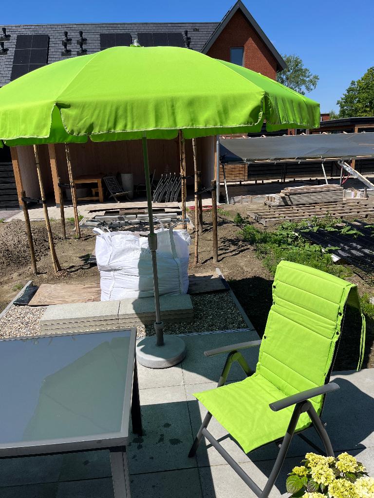 Tuinset (tafel, stoelen en parasol), Ophalen, Gebruikt, Aluminium, Inklapbaar