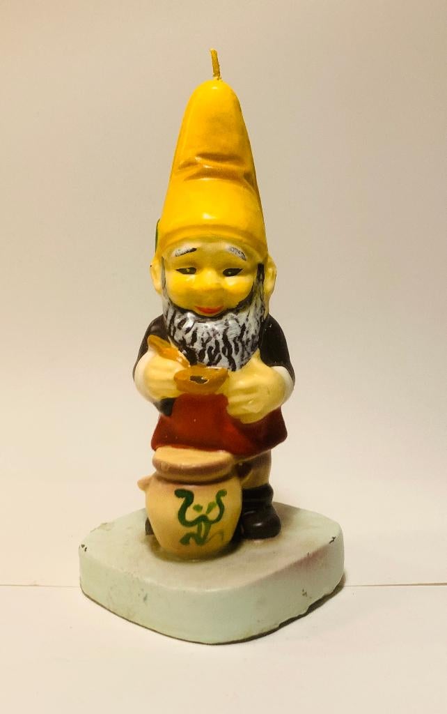 Vintage Kaars Tuinkabouter met Honingpot - Decoratief Beeld, Ophalen of Verzenden, Zo goed als nieuw, Overige materialen, Minder dan 25 cm