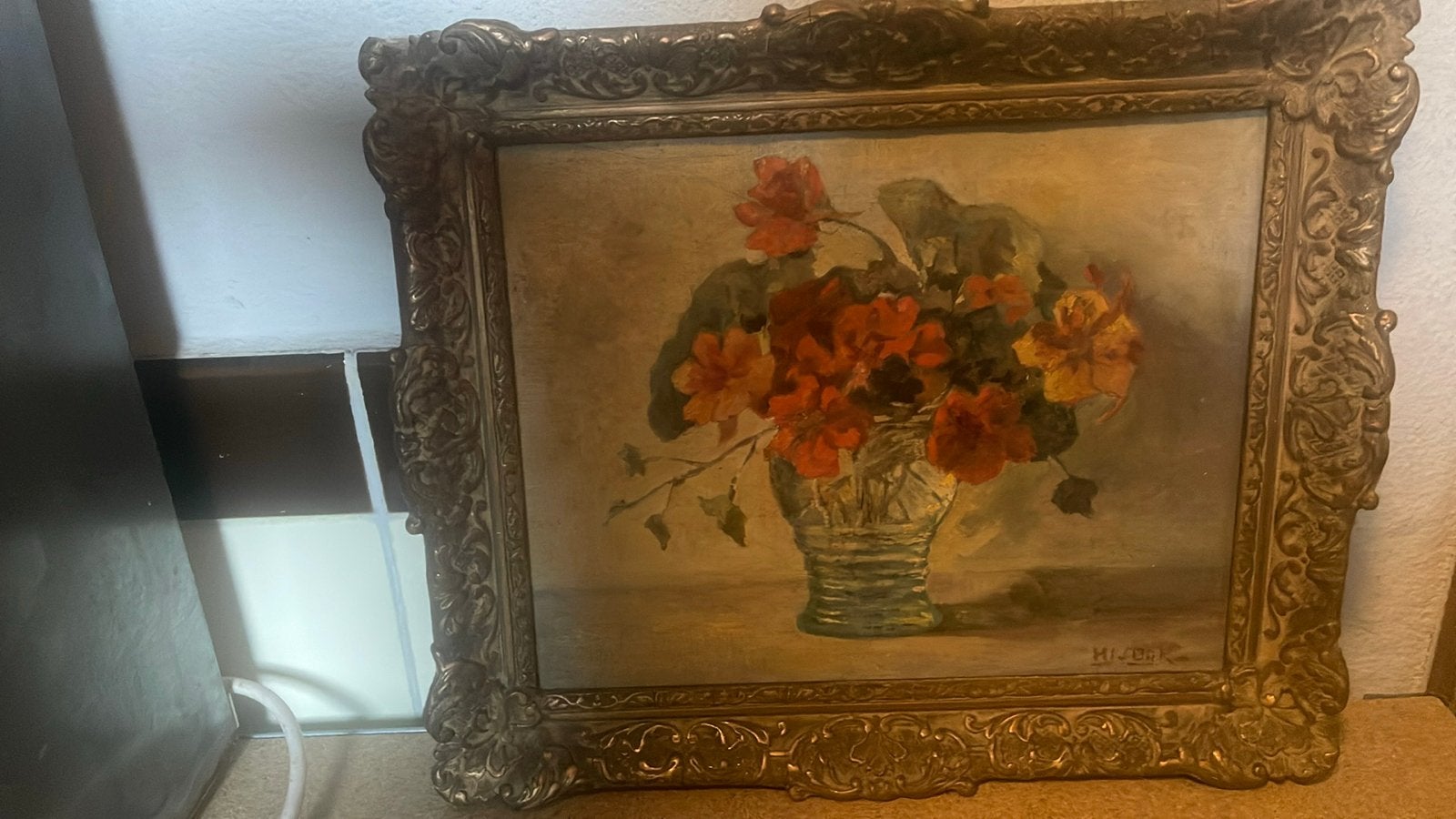Schilderij met bloemen in antieke lijst, Antiek en Kunst, Kunst | Schilderijen | Klassiek, Ophalen of Verzenden