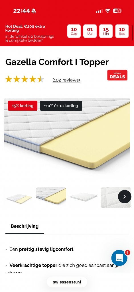 Topper, Ophalen, Tweepersoons, Zo goed als nieuw, Matras
