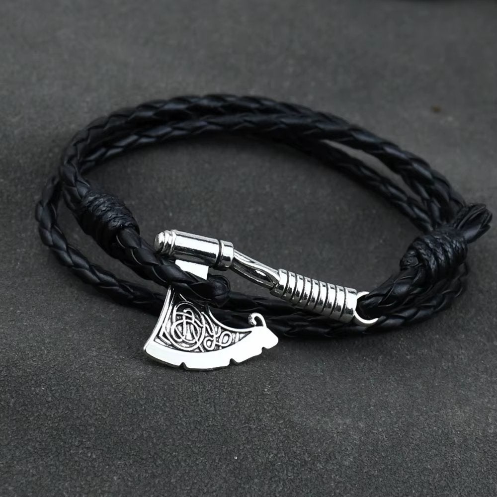 Zwarte Leren Heren Viking Armband Met Bijl, Sieraden, Tassen en Uiterlijk, Verzenden, Nieuw, Zwart, Leer
