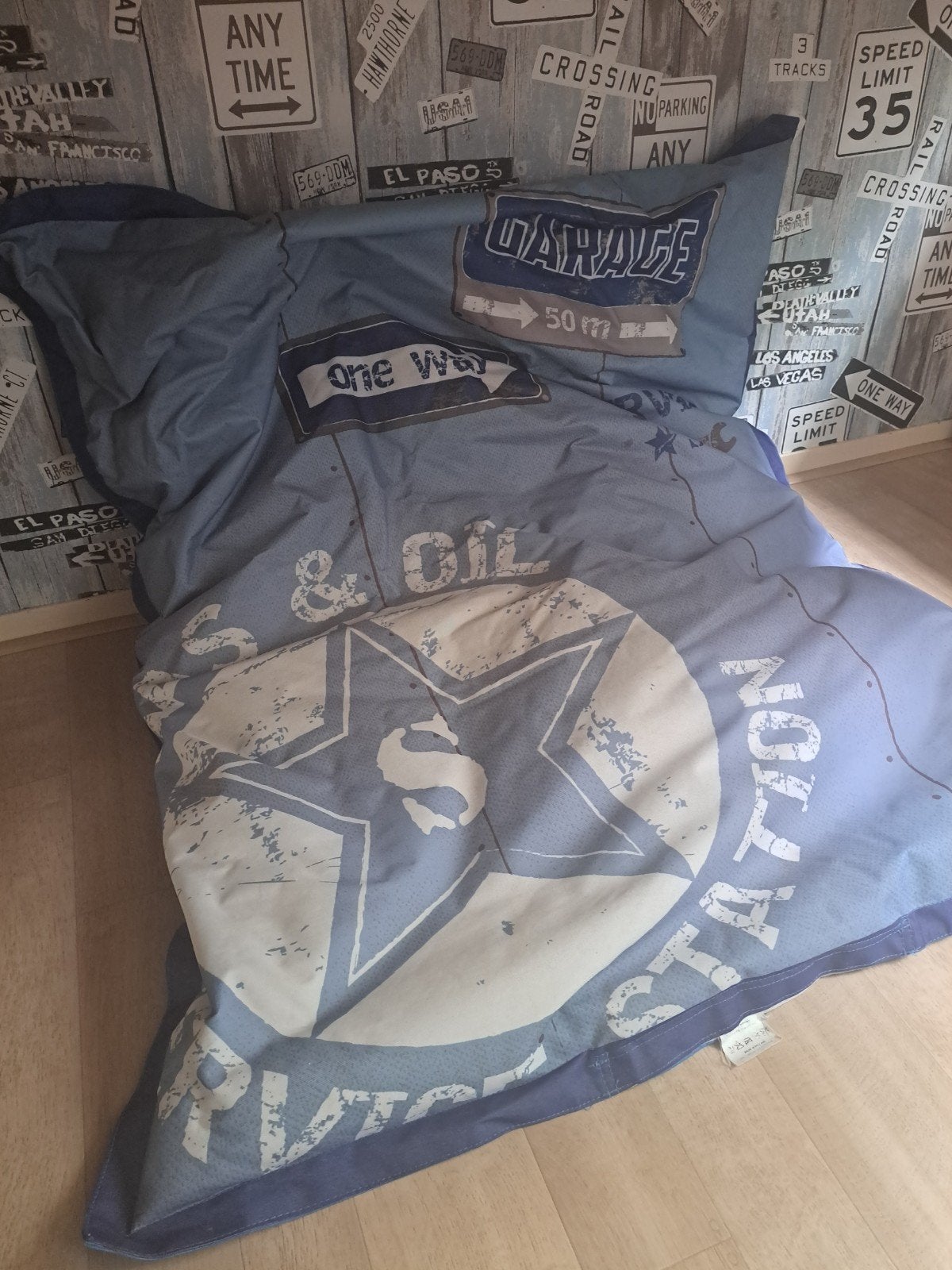 Blauwe zitzak met stoer design, Ophalen of Verzenden, Gebruikt, Blauw