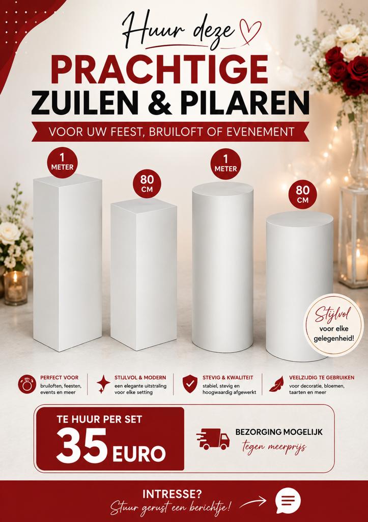 Witte zuilen en pilaren set te huur voor feesten, Ophalen, Nieuw