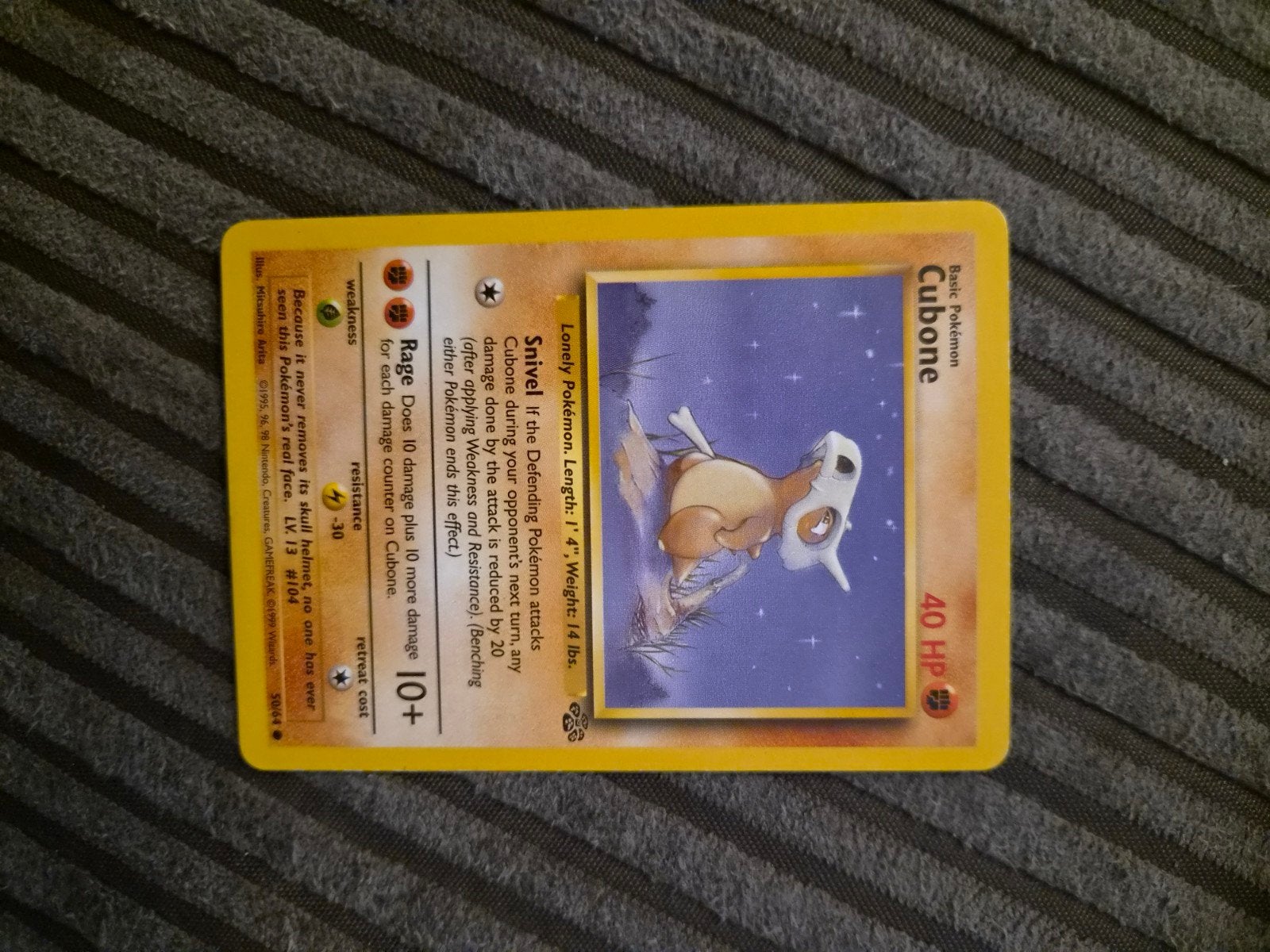 Pokémon Cubone Kaart uit 1999 - Uitstekende Staat, Ophalen of Verzenden, Zo goed als nieuw, Losse kaart