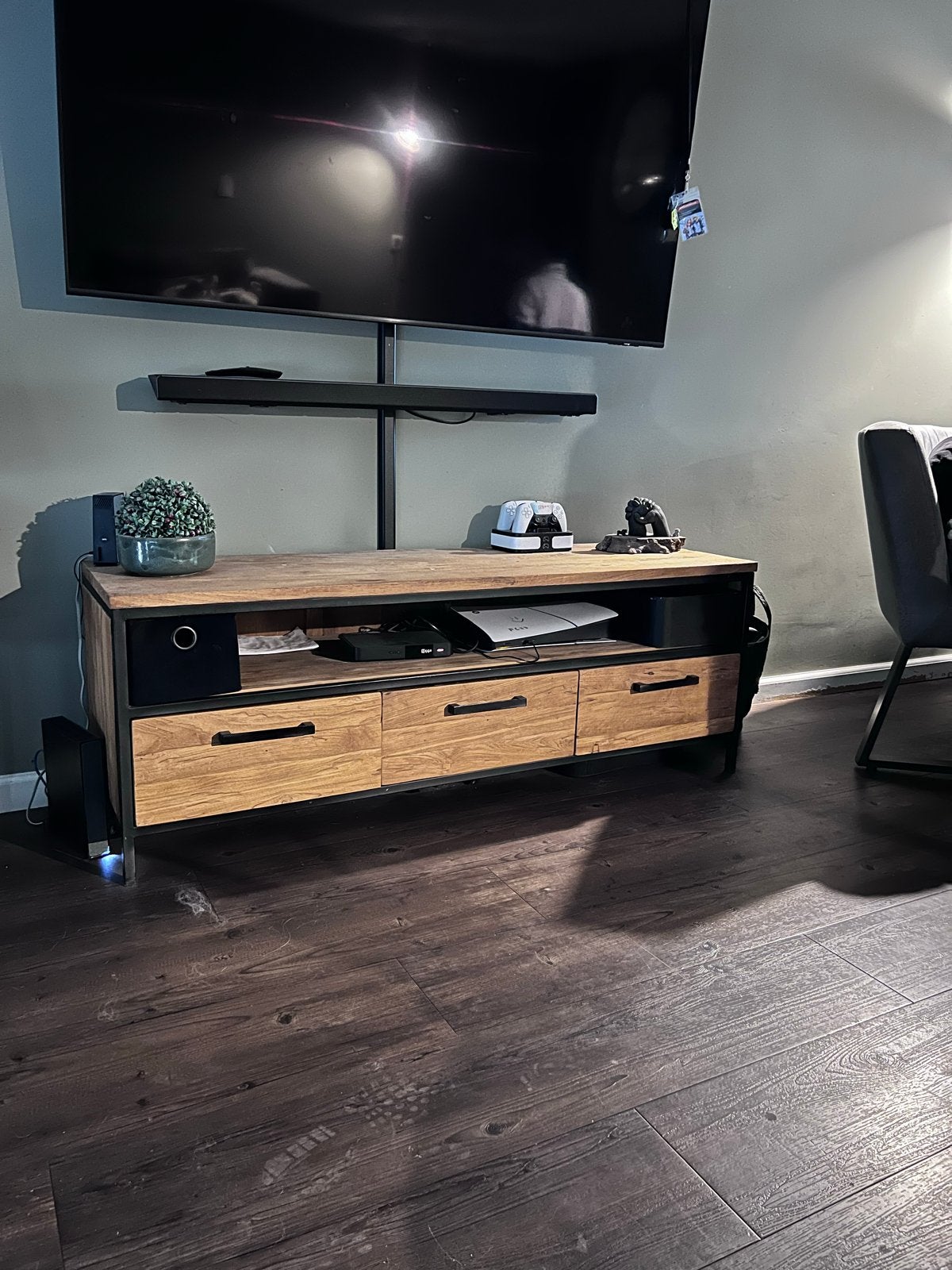 TV-meubel Romaro 147 cm teakhout mix rough, Ophalen, 100 tot 150 cm, Teakhout, Zo goed als nieuw
