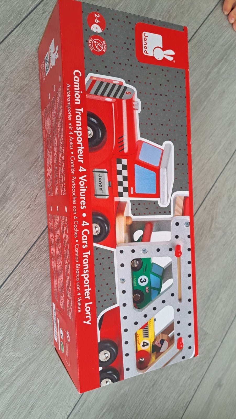 Houten speelgoed vrachtwagen met 4 autootjes (NIEUW), Ophalen of Verzenden, Nieuw, Duw- of Trekspeelgoed