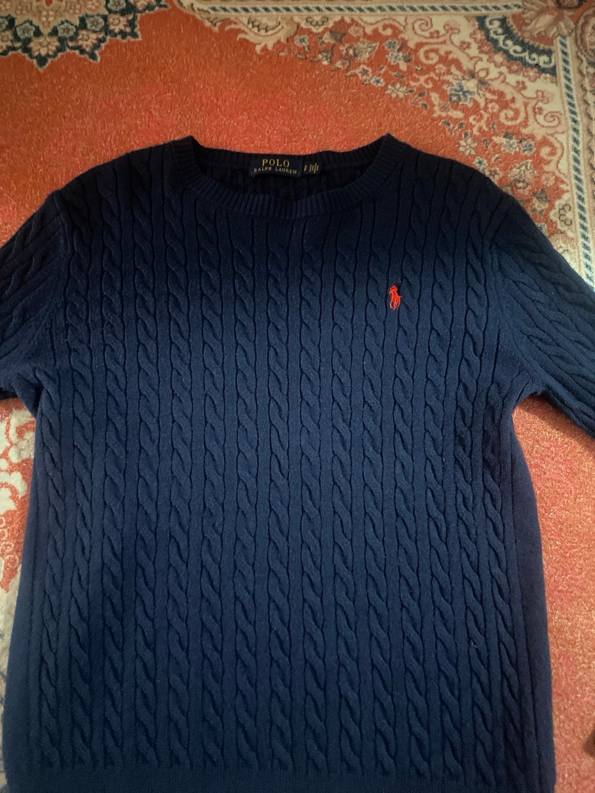 Polo Ralph Lauren kabelgebreide trui - Maat S, Ophalen of Verzenden, Zo goed als nieuw, Maat 46 (S) of kleiner, Blauw
