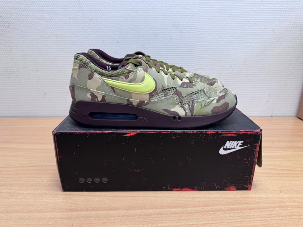 Nike Air Max 1 Camo Light Lemon Twist 49,5 49.5, Bruin, Nieuw, Ophalen of Verzenden, Sneakers of Gympen