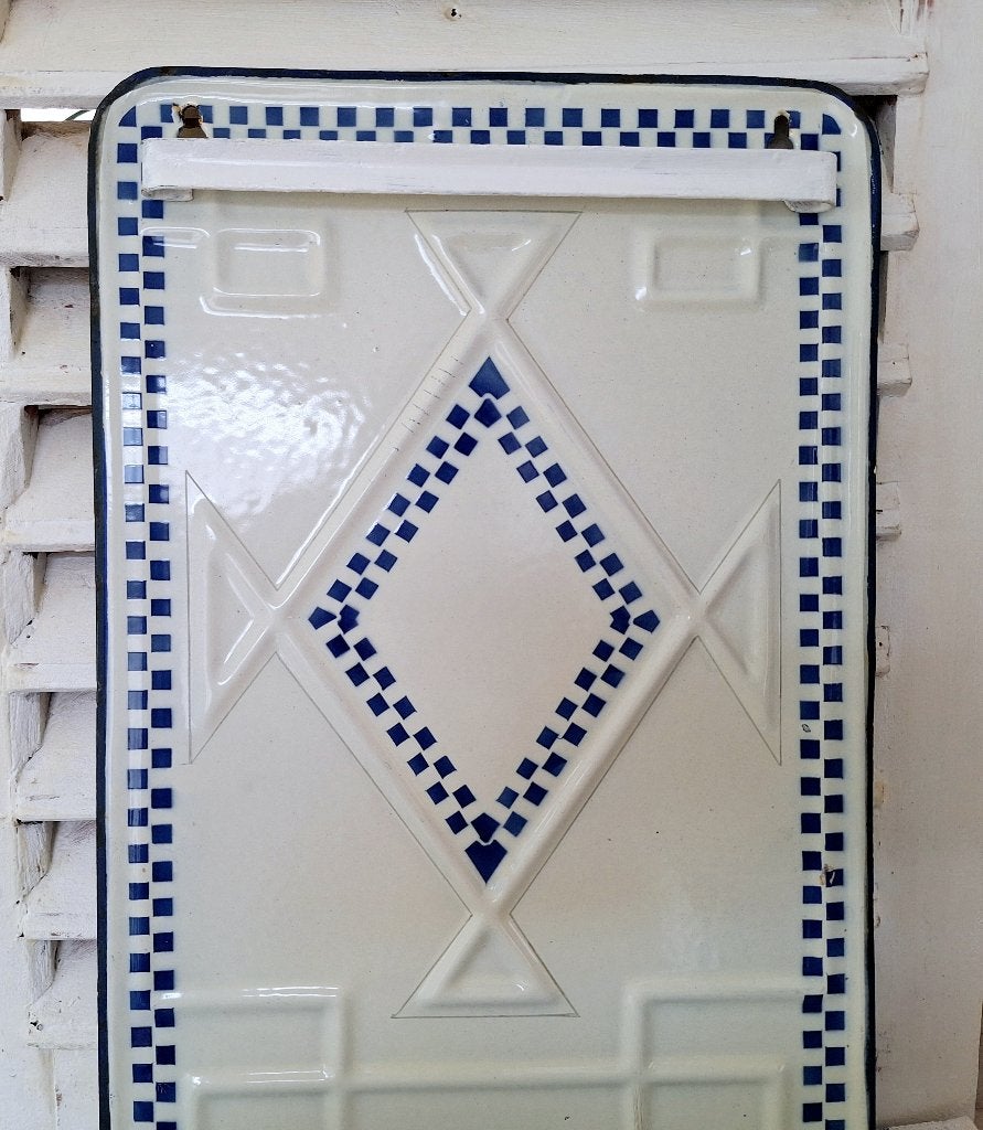 Lustucru, oud frans emaille lepelrek, blauw wit, Ophalen of Verzenden