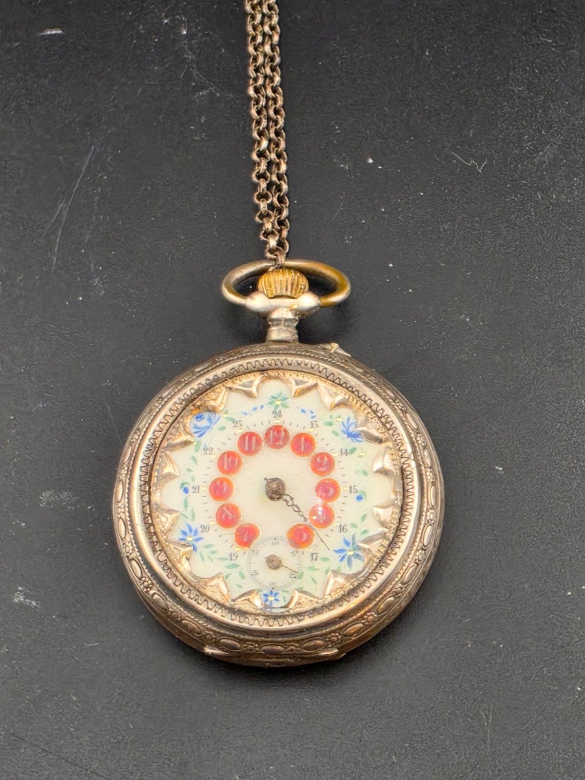 Antiek Zakhorloge met Unieke Wijzerplaat en Gravering zilver, Sieraden, Tassen en Uiterlijk, Overige merken, Zakhorloge, Ophalen of Verzenden