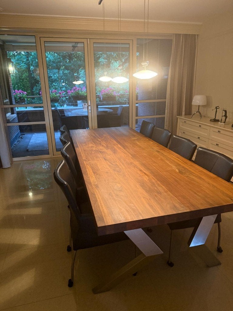 Massief notenhouten eettafel 285 x 110 cm | 10 -12 personen, Ophalen, 100 tot 150 cm, 200 cm of meer, Zo goed als nieuw