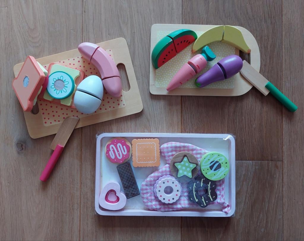 Houten speelsets koekjes, ontbijt, fruit, Ophalen of Verzenden, Zo goed als nieuw