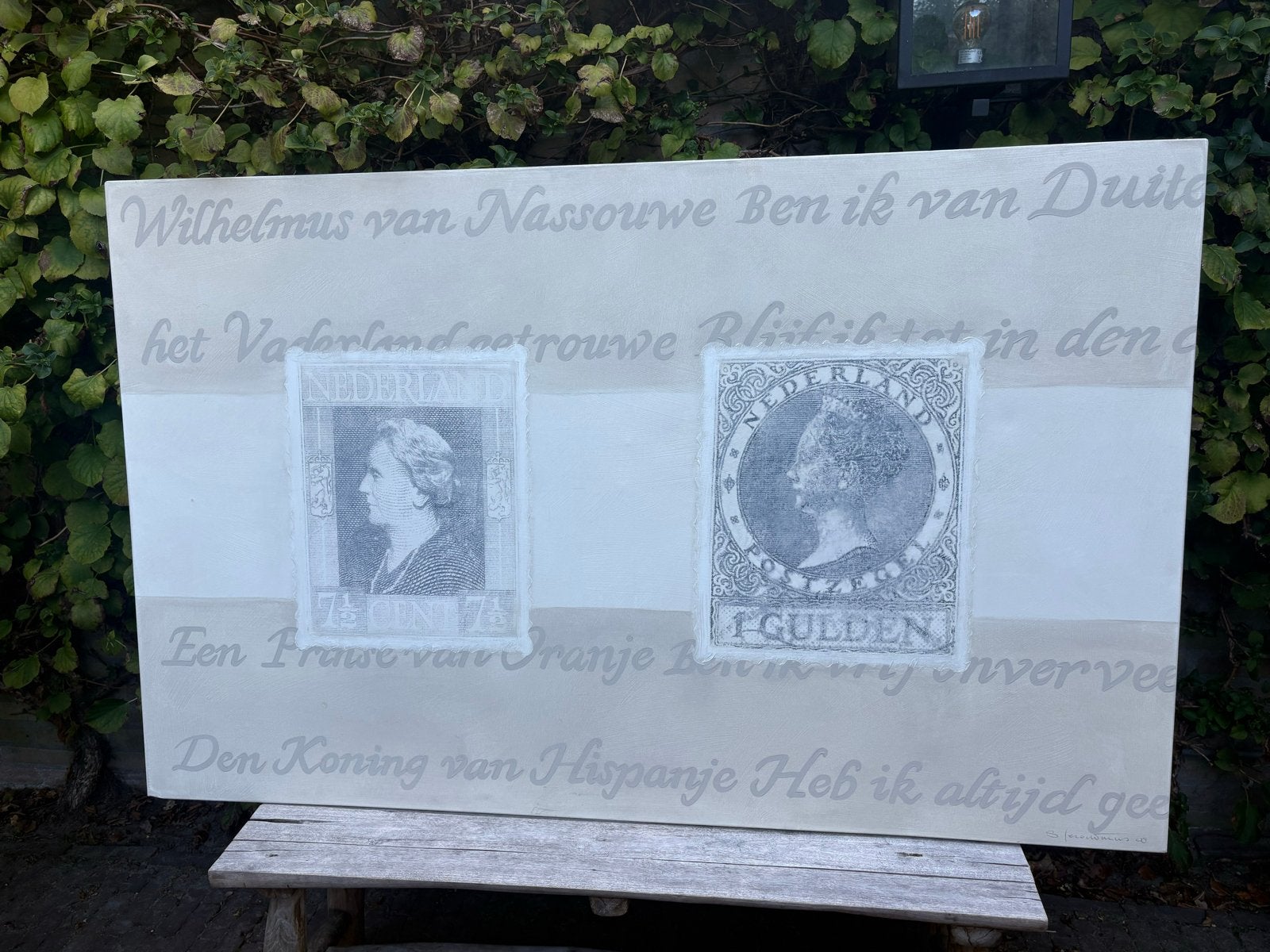 Schilderij op canvas: Wilhelmus met postzegels, Ophalen, Overige stijlen, Doek, Handgeschilderd