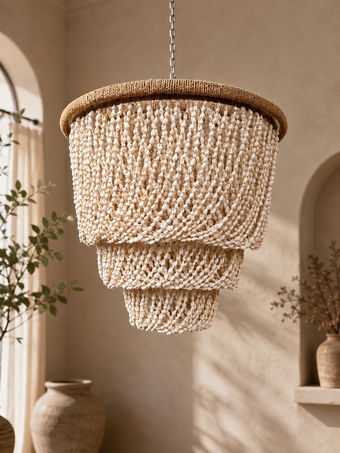 Luxe handgemaakte schelpen hanglamp, Ophalen of Verzenden, Nieuw, Natuurlijk materiaal